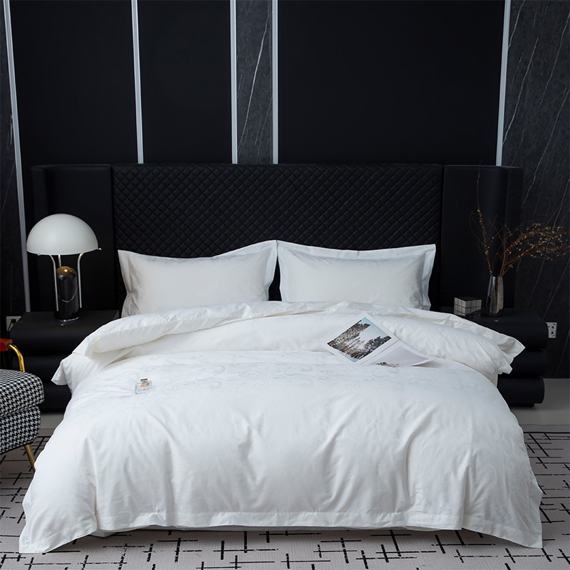 New Jacquard 100% Cotton Sateen White Hotel Linen Bedroom Bedding Sheet Set