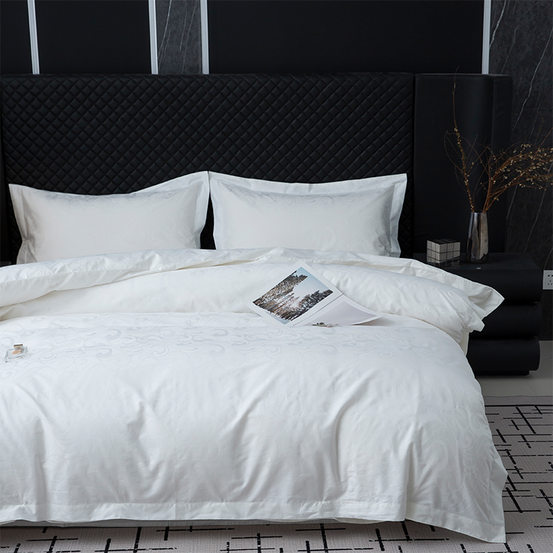 New Jacquard 100% Cotton Sateen White Hotel Linen Bedroom Bedding Sheet Set New Jacquard 100% Cotton Sateen White Hotel Linen Bedroom Bedding Sheet Set