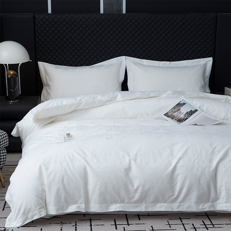 New Jacquard 100% Cotton Sateen White Hotel Linen Bedroom Bedding Sheet Set New Jacquard 100% Cotton Sateen White Hotel Linen Bedroom Bedding Sheet Set