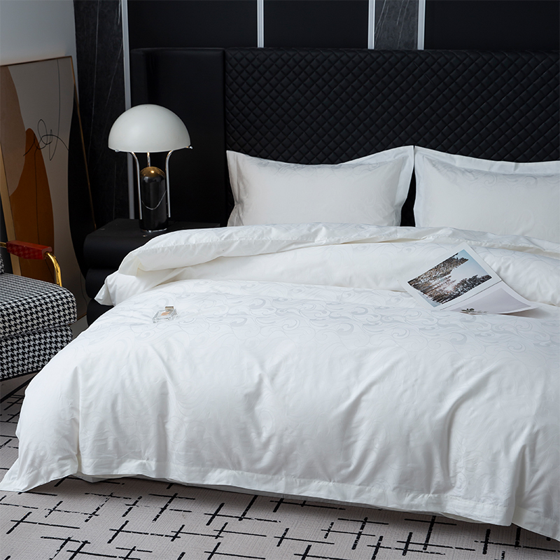 New Jacquard 100% Cotton Sateen White Hotel Linen Bedroom Bedding Sheet Set New Jacquard 100% Cotton Sateen White Hotel Linen Bedroom Bedding Sheet Set