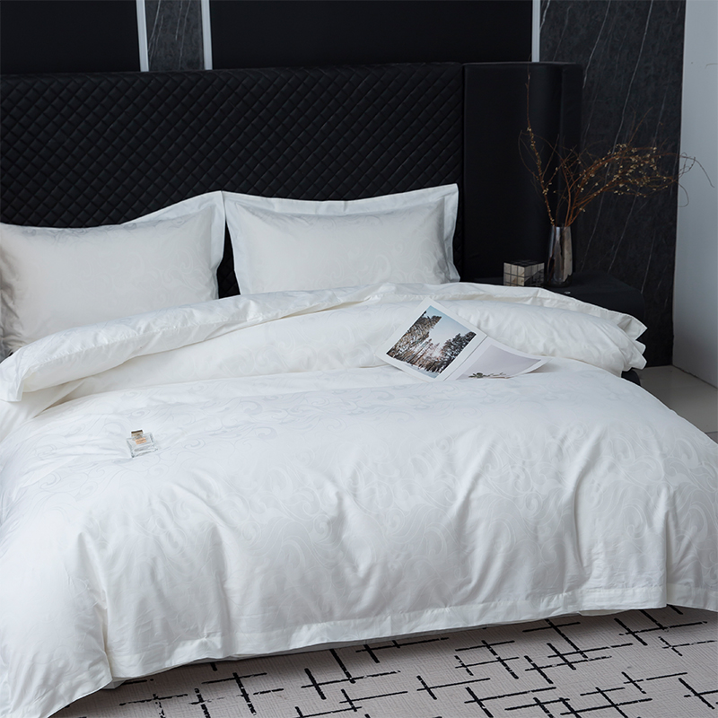 New Jacquard 100% Cotton Sateen White Hotel Linen Bedroom Bedding Sheet Set New Jacquard 100% Cotton Sateen White Hotel Linen Bedroom Bedding Sheet Set