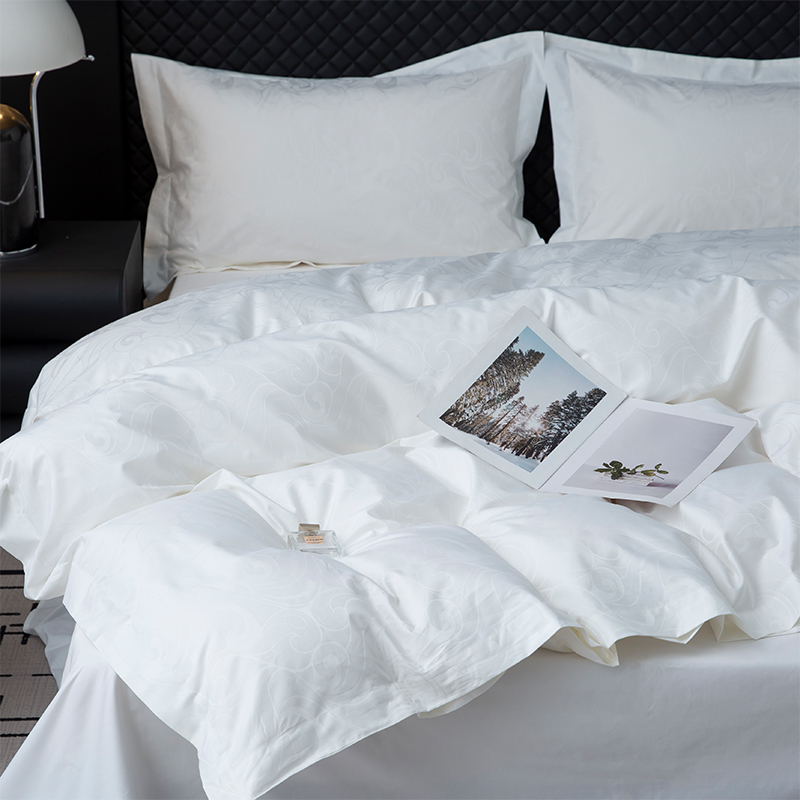 New Jacquard 100% Cotton Sateen White Hotel Linen Bedroom Bedding Sheet Set New Jacquard 100% Cotton Sateen White Hotel Linen Bedroom Bedding Sheet Set