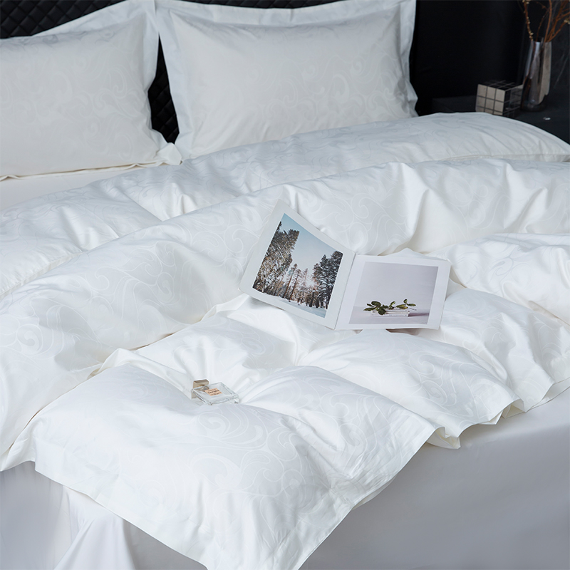 New Jacquard 100% Cotton Sateen White Hotel Linen Bedroom Bedding Sheet Set New Jacquard 100% Cotton Sateen White Hotel Linen Bedroom Bedding Sheet Set