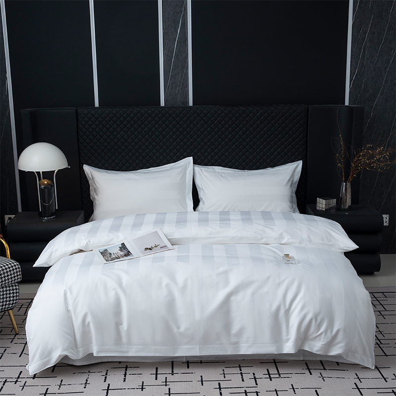 7cm Sateen Stripe Plain White 750TC 100% Cotton For Five Star Hotel Bedding Set