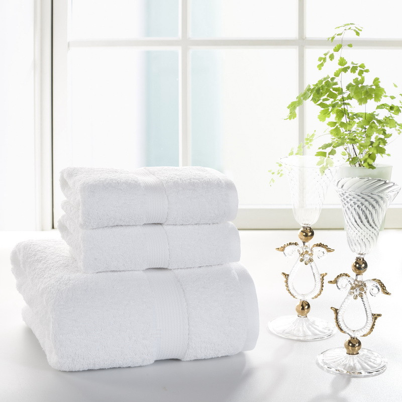 Jacquard Towel Set Hotel Bathroom Plain White